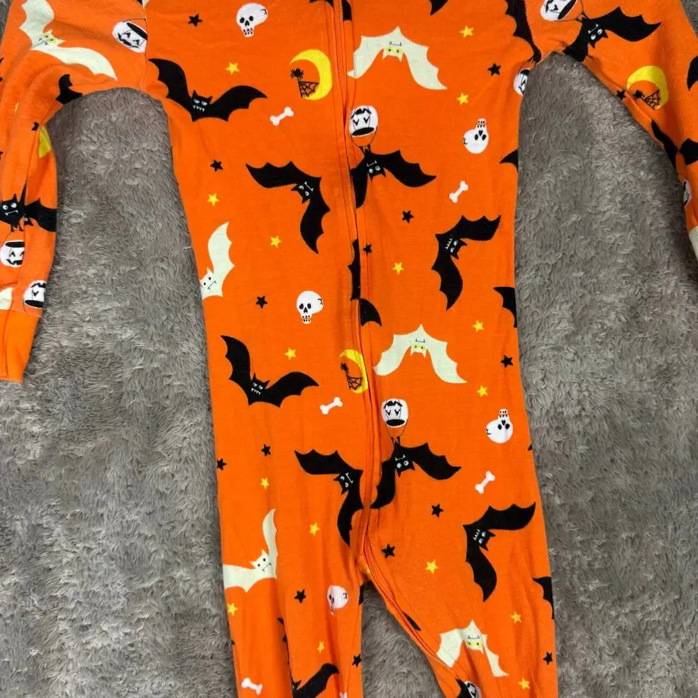 Old Navy Halloween Zippy PJs Cotton Sleeper Pajamas Boy Girl 5 5T Orange Bats